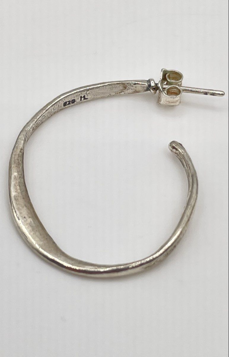 925 Sterling Silver Hammered Hoop Earrings 5g