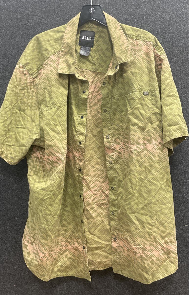 5.11 Tactical Men's Green Digital Camo Short Sleeve Snap Front Shirt Size 2XL