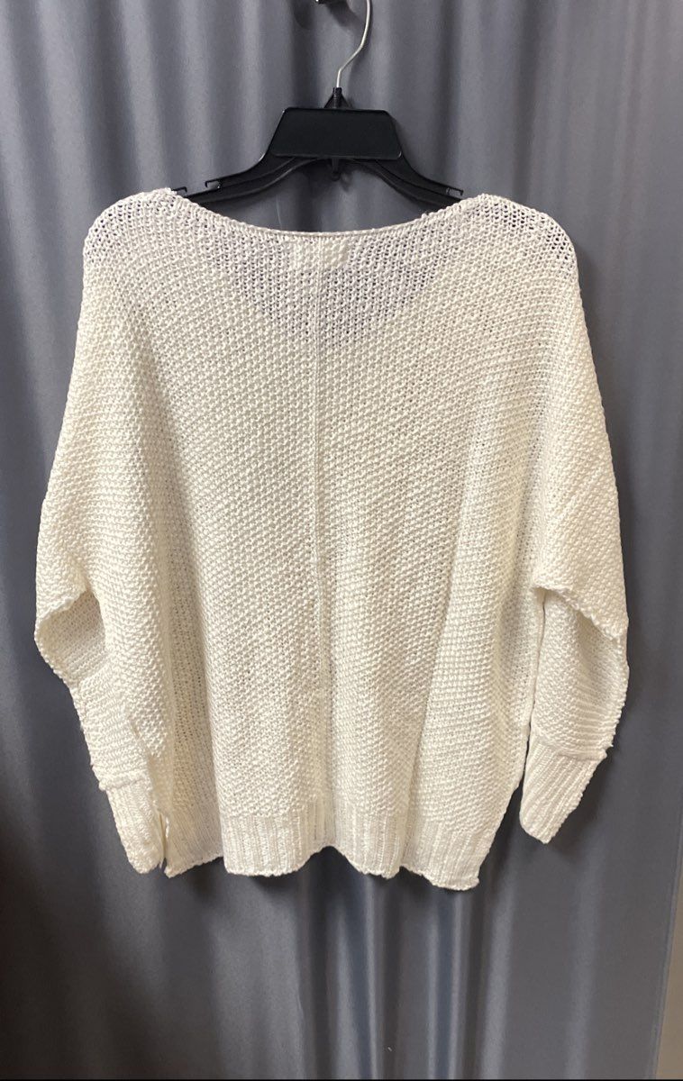 Bluivy Women's Cream V-Neck Oversized Textured Knit Sweater NWT Sz S/M