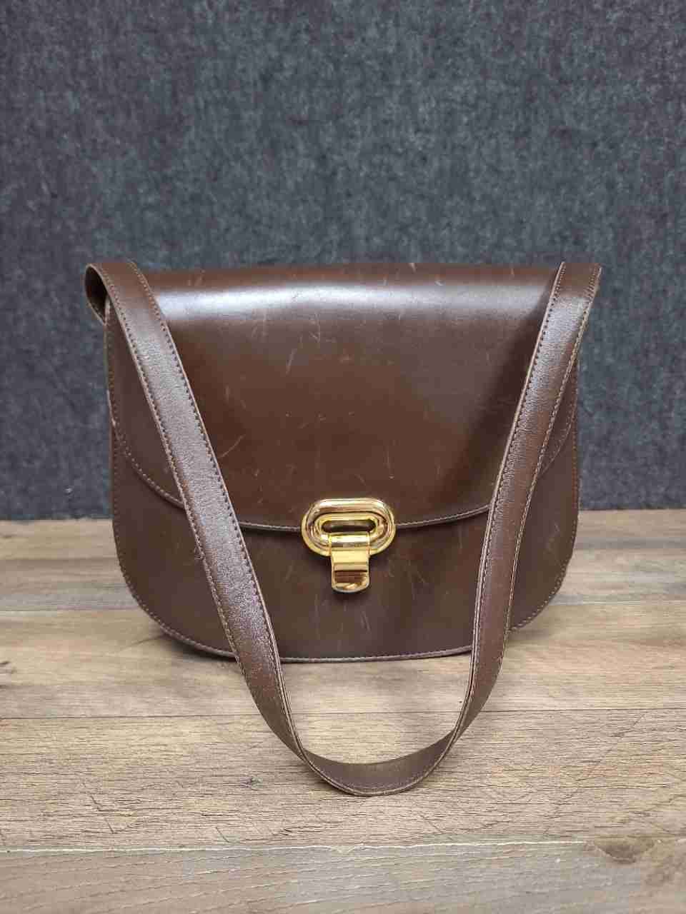 Vintage Vicevano Brown Leather Shoulder Saddle Bag Gold Hardware