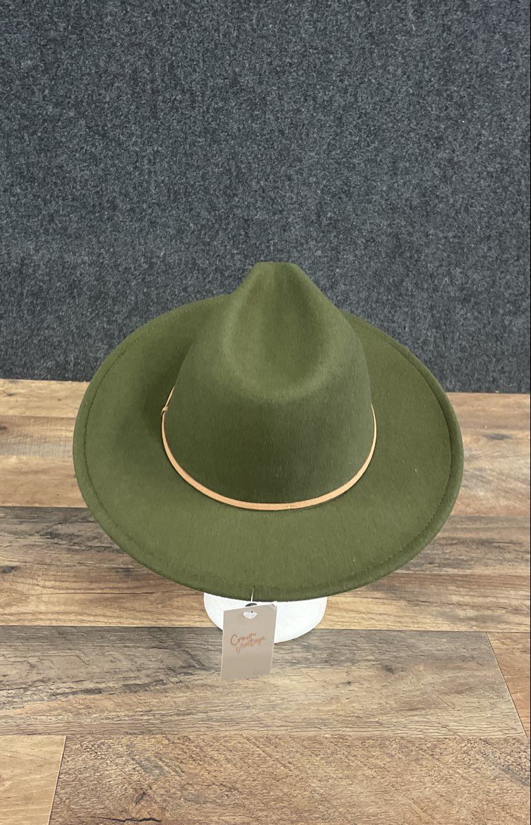 Women's Wide Brim Fedora Hats Lot of 2 Brown Olive Green Polyester Felt Size 57