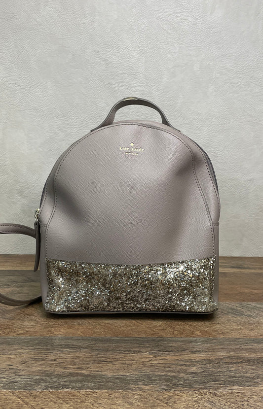 Kate Spade Mauve Grey Saffiano Leather Glitter Small Backpack Gold Hardware