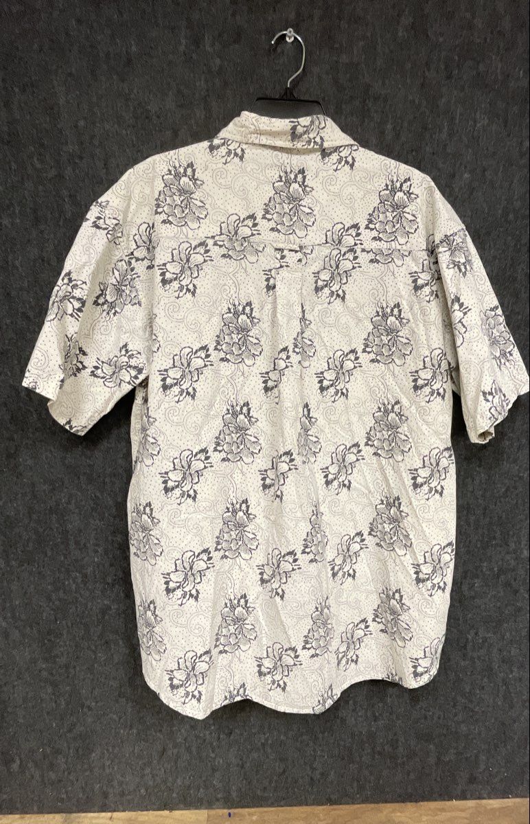 Fiend Men's Cream Black Floral Swirl Print Short Sleeve Button Down Shirt Sz L