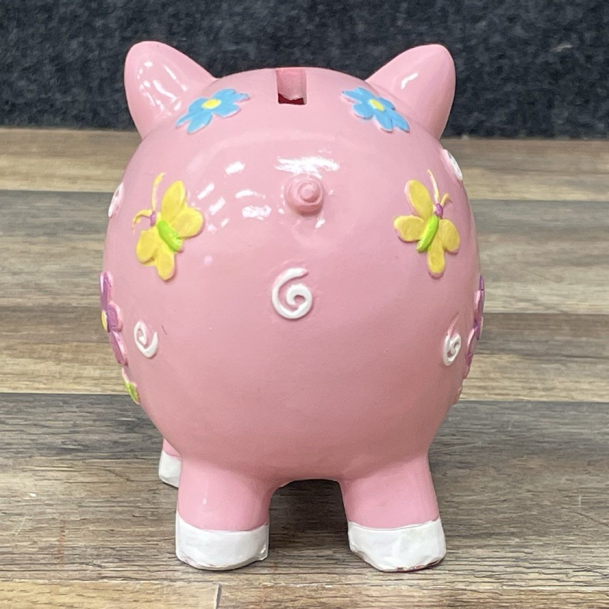 Ceramic Piggy Bank Pink Floral Butterfly Motif Nursery Coin Bank