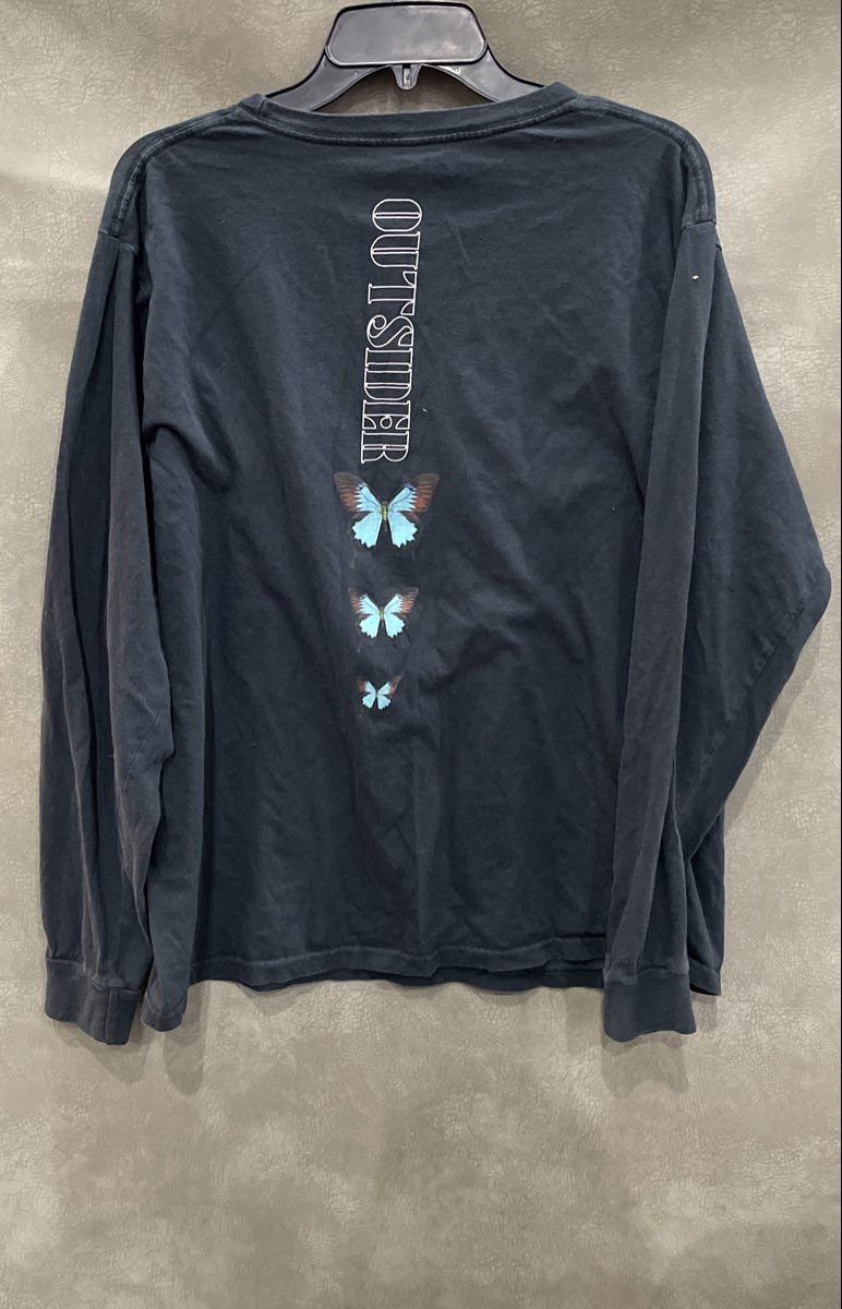 Skin & Bones Men's Navy Blue Long Sleeve Luxury Butterfly Outsider Shirt Sz L