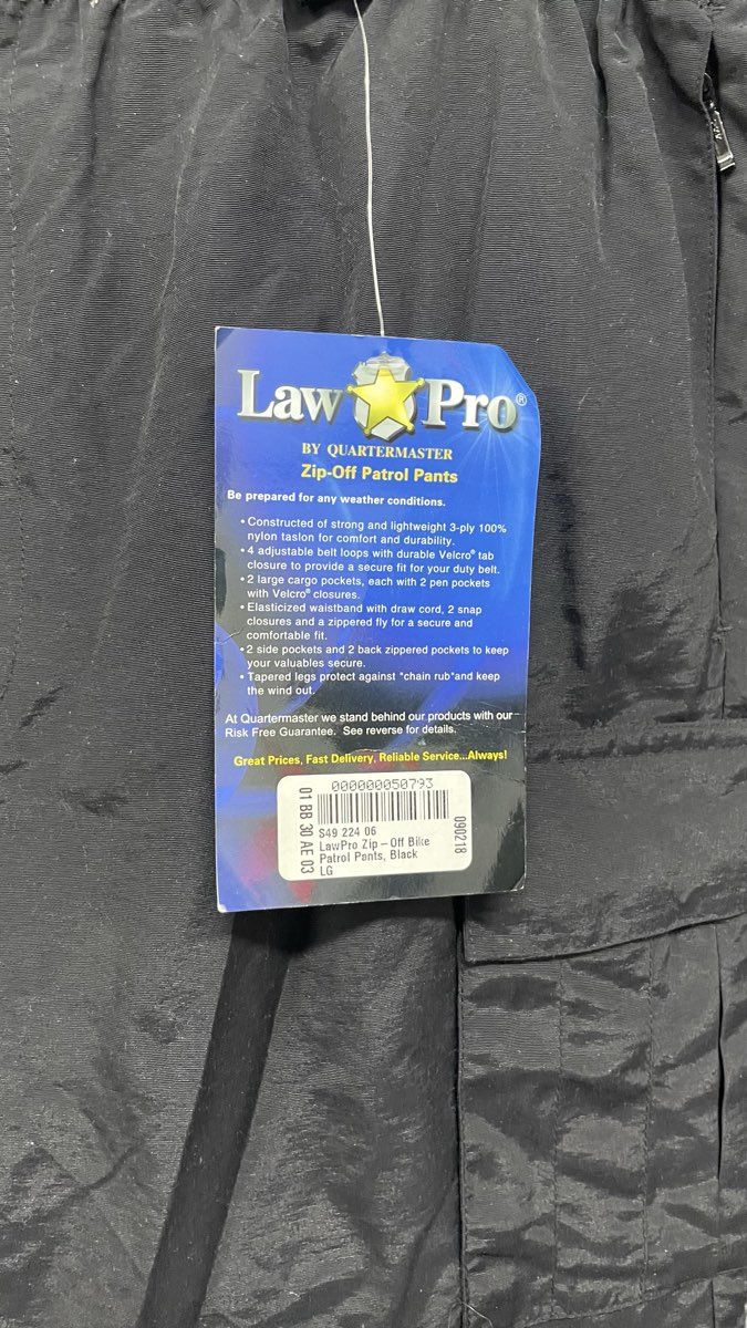 LawPro By Quartermaster Men's Black Zip Off Bike Patrol Pants Tactical NWT Sz L