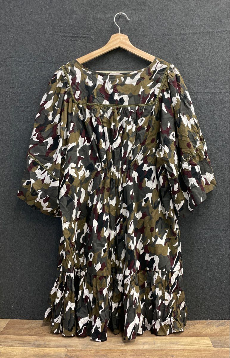 Lane Bryant Women's Camo Print Cotton Boho Peasant Dress Crochet Tassels 14/16