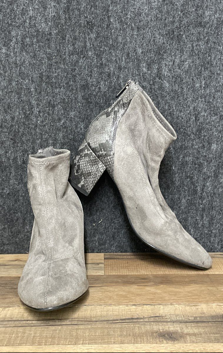 Bandolino Grey Suede Snakeskin Block Heel Ankle Boots Women's Size 10 M