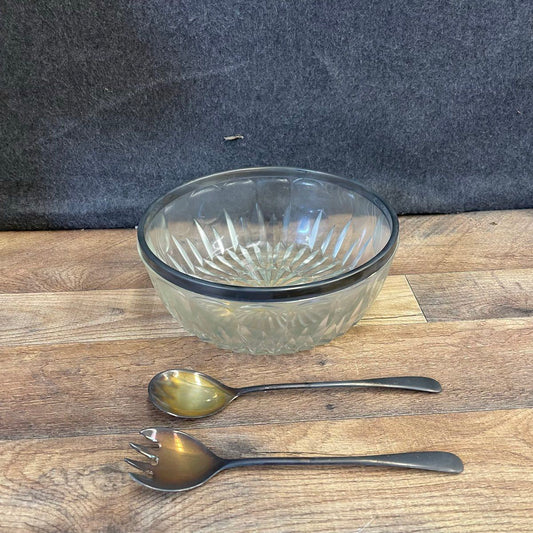 Leonard Italy Crystal Bowl with a Silver-Plated Rim and Spoon & Fork
