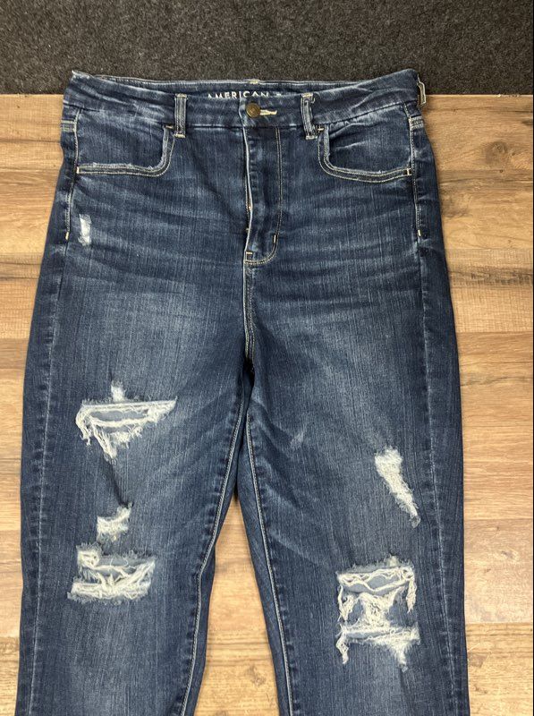 American Eagle Women's Distressed High-Rise Skinny Jeans Blue Stretch Sz 12