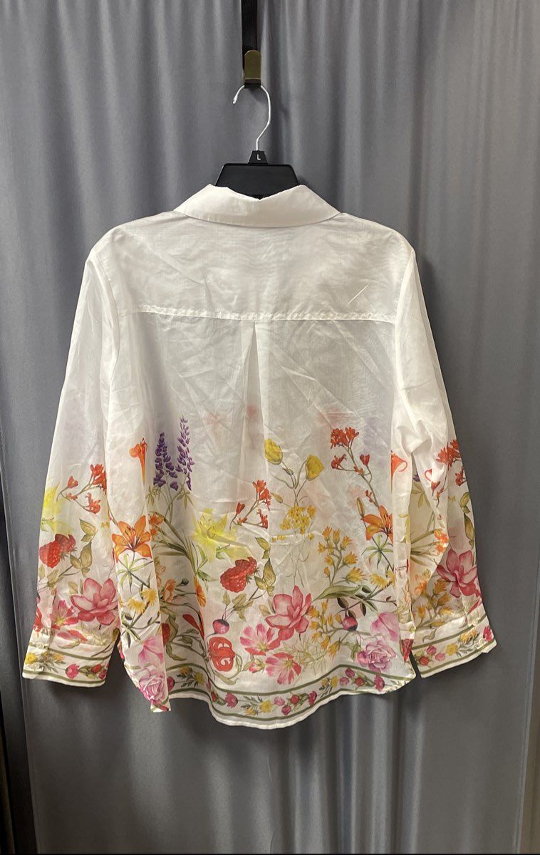 Bailey/44 Women's White Floral Lyocell Blend Button Down Shirt Blouse XL