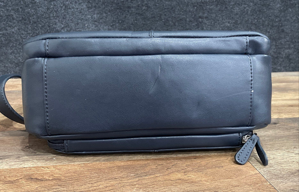 Kim Rogers Navy Blue Leather Shoulder Bag Multi Pocket Silver Hardware