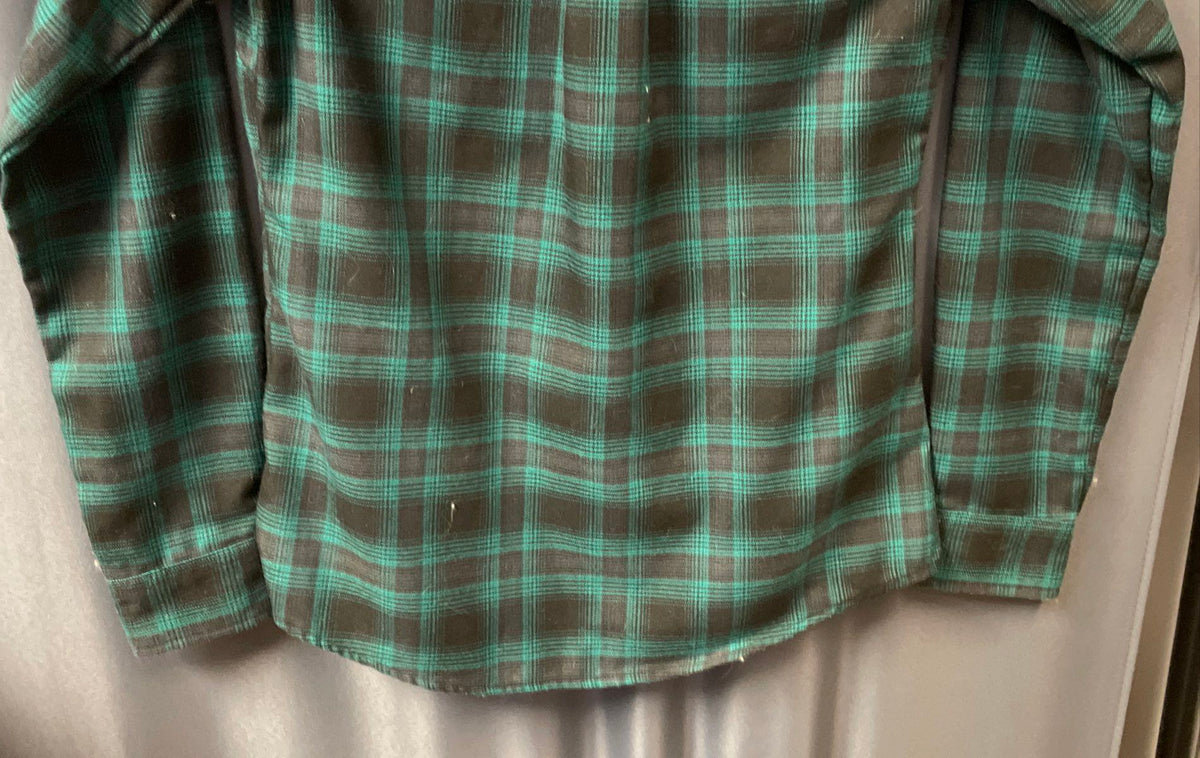 Dixxon Women's McCaffrey Green Black Plaid Flannel Snap Front Shirt Sz S