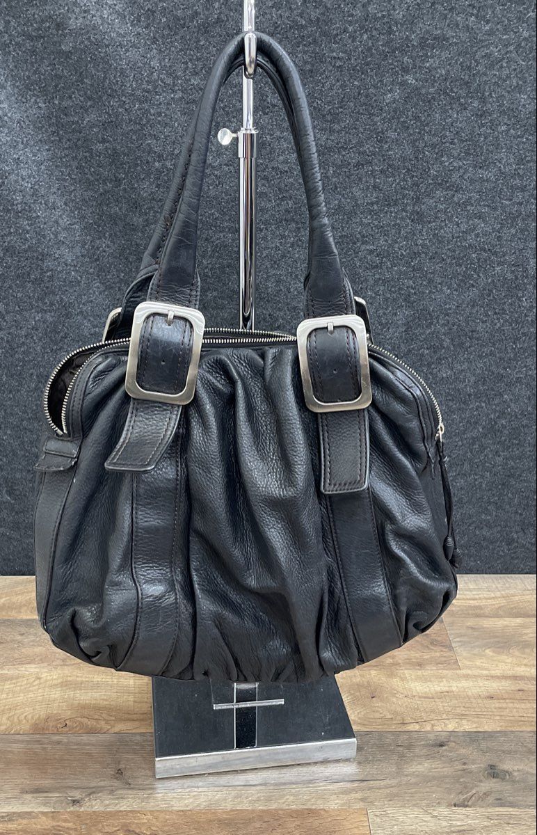 Cole Haan Black Pebbled Leather Large Buckle Hobo Shoulder Bag Handbag