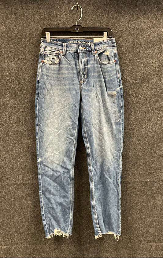 American Eagle Women's Strigid Mom Jeans Deep Sea Blue Distressed Sz 6 Regular
