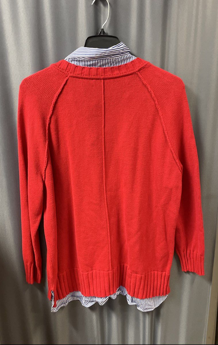 Lauren Ralph Lauren Women's Red Sweater Faux Layered Shirt Collar Hem Sz 3XL
