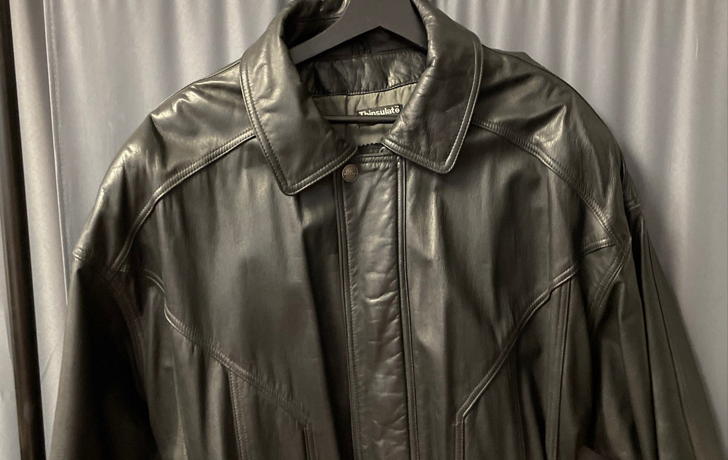Vintage 90s Wilsons Men's Black Belted Leather Coat Thinsulate Insulated Sz XL