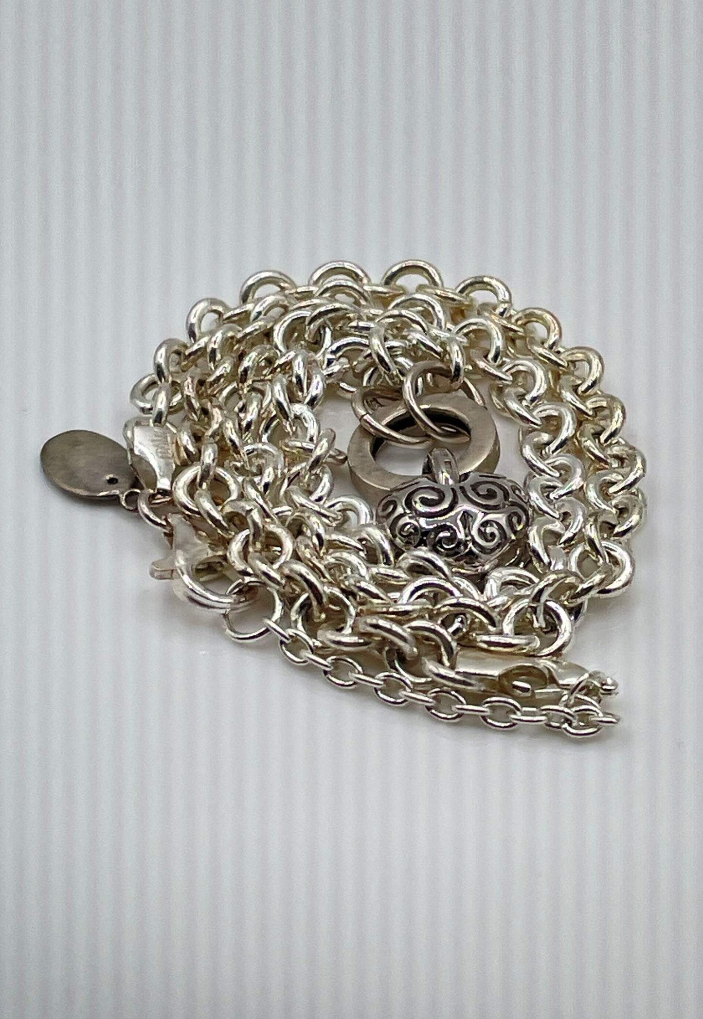 925 Sterling Silver Pavé Diamond Accent Filigree Heart Pendant Necklace 19.8g