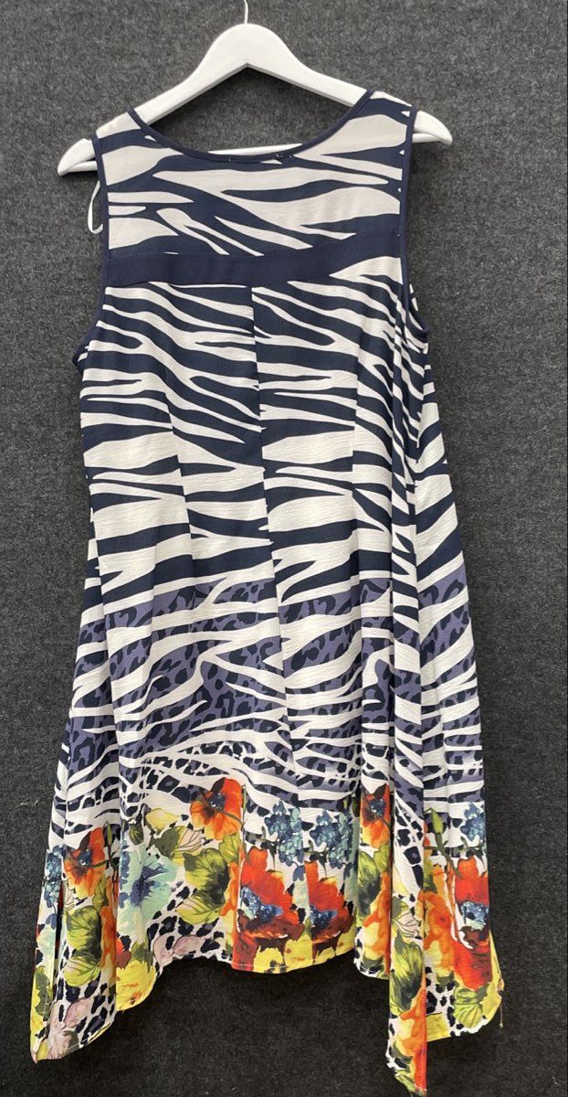 Robbie Bee Women's Sleeveless Animal Floral A-Line Border Dress Navy NWT Sz 10