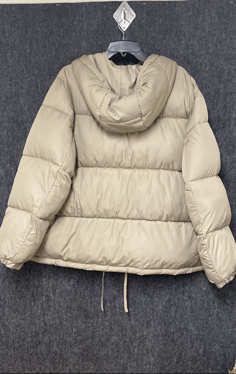 H&M Women's Tan Hooded Puffer Jacket Quilted Drawstring Hem Sz M