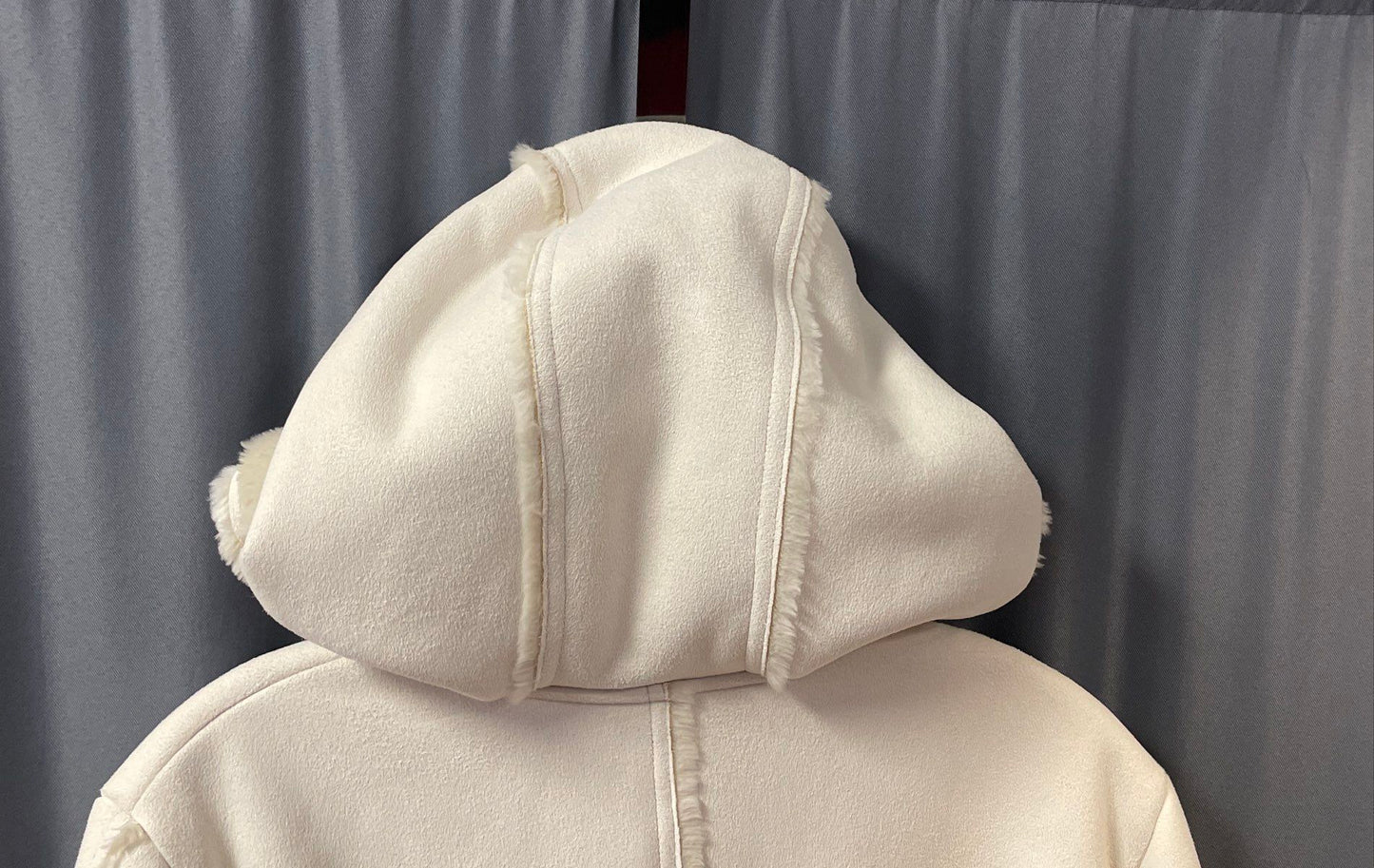 Coldwater Creek Women's White Faux Shearling Hooded Toggle Coat Sz M