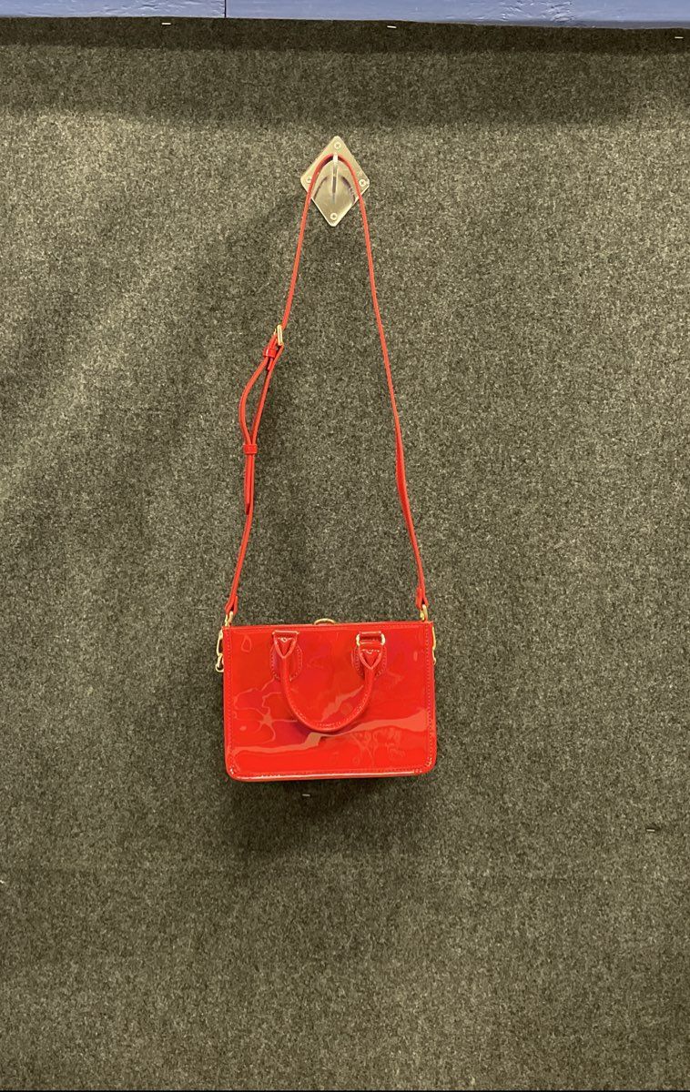 J.Crew Red Patent Leather Mini Satchel Crossbody Bag Gold Hardware