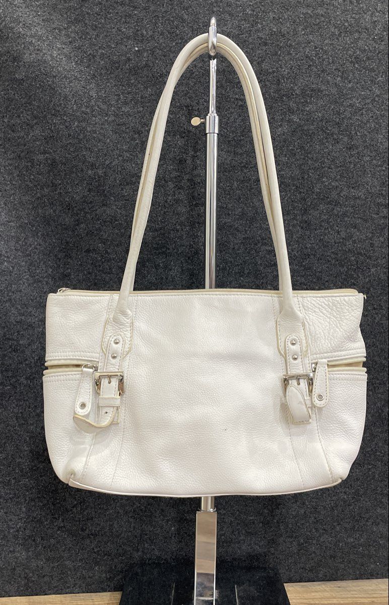 Tignanello White Pebbled Leather Shoulder Bag Tote Silver Hardware