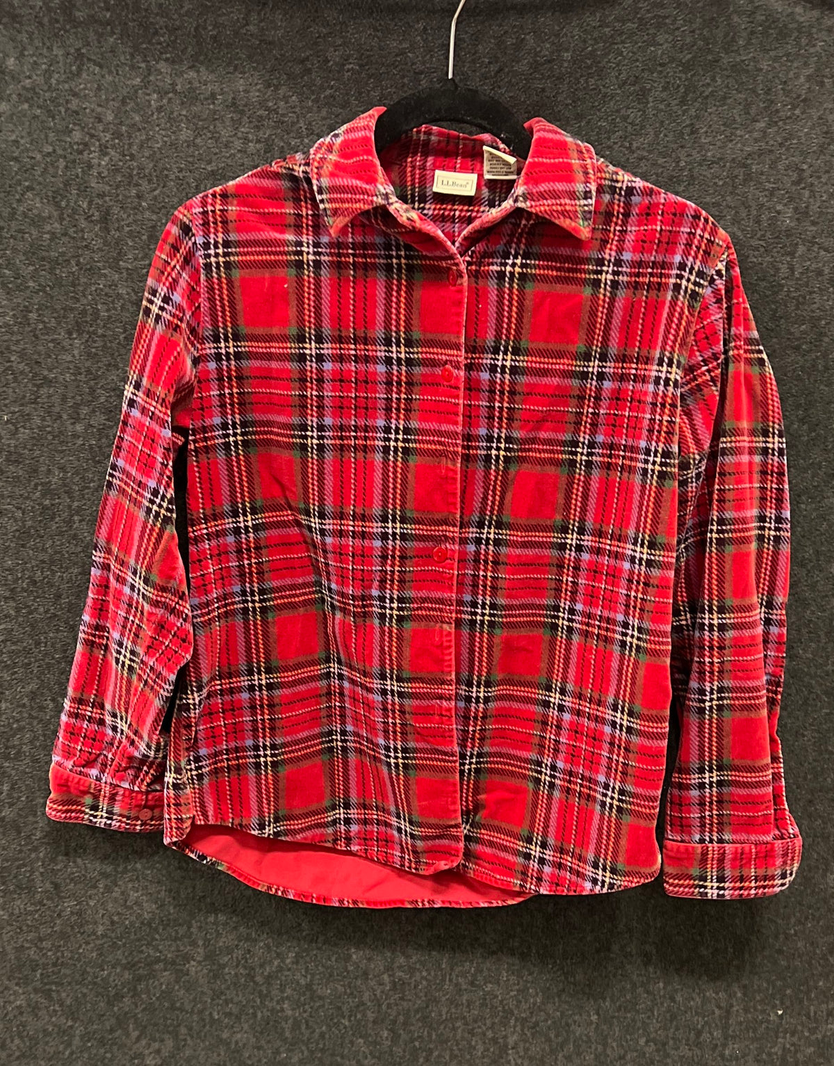 L.L. Bean Womens Red Plaid Cotton Corduroy Button Down Shirt Sz XS