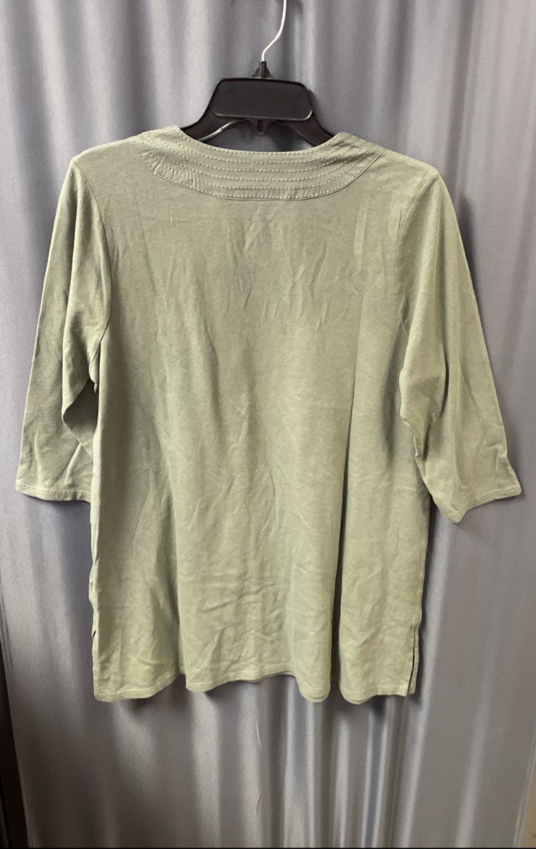 Pure Jill Women's Trapunto Tunic Green Cotton Linen 3/4 Sleeve NWT Sz M