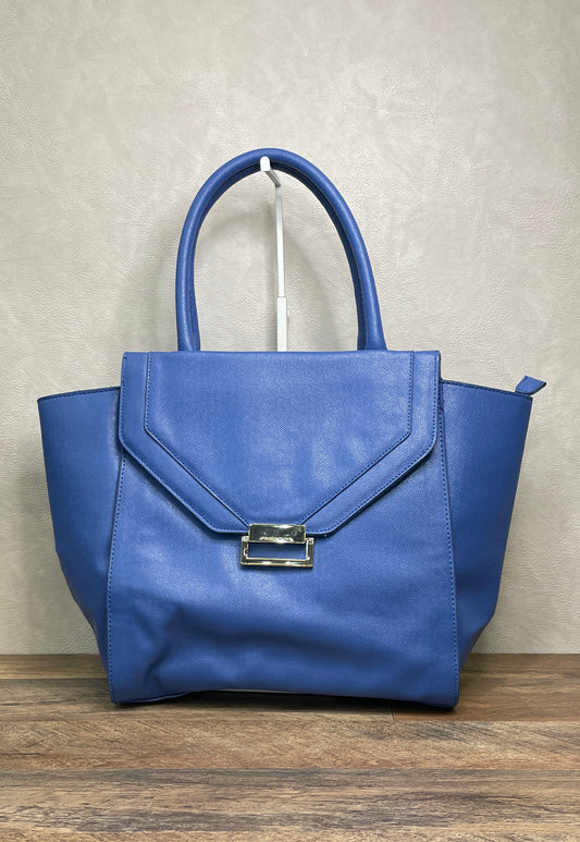 Ivanka Trump Blue Saffiano Textured Envelope Satchel Tote Bag Gold Hardware