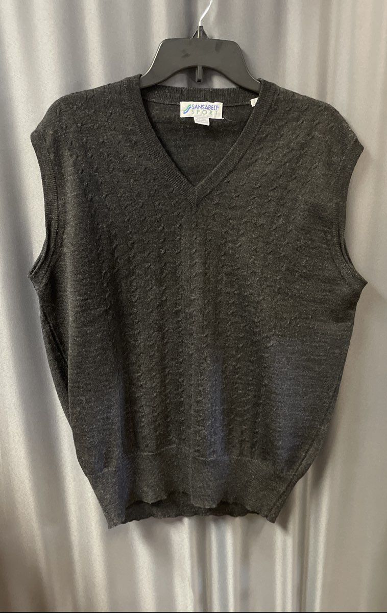 Sansabelt Sport Men's Gray 100% Wool Textured V-Neck Sweater Vest Sz L