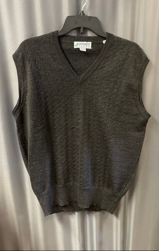 Sansabelt Sport Men's Gray 100% Wool Textured V-Neck Sweater Vest Sz L