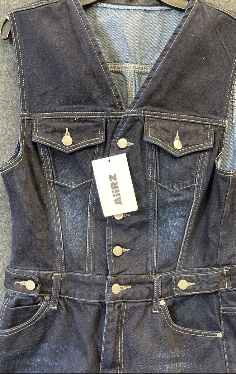 AiiRZ Women's Blue Denim Dress NWT Midi Sleeveless Button Front Slit Sz L