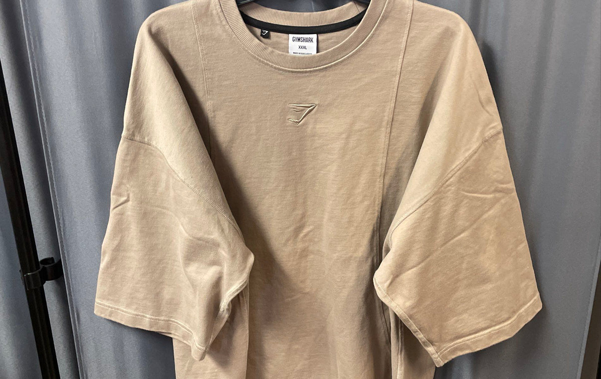 Gymshark Men's Beige Heavyweight Lifting Top Short Sleeve Boxy Sz XXL New