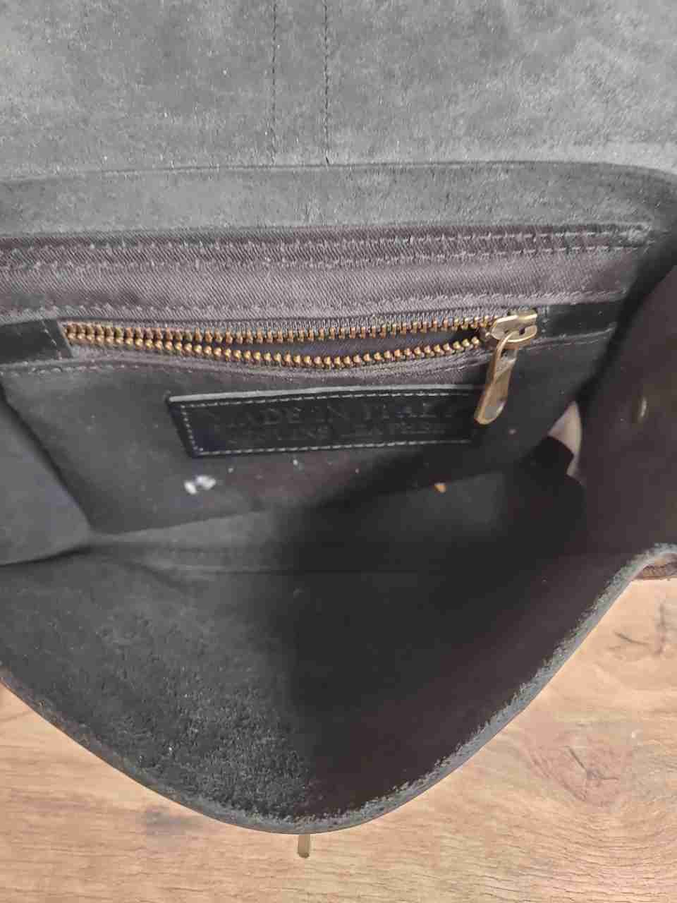 Black Italian Leather Crossbody Messenger Bag VBF Monogram Brass Hardware