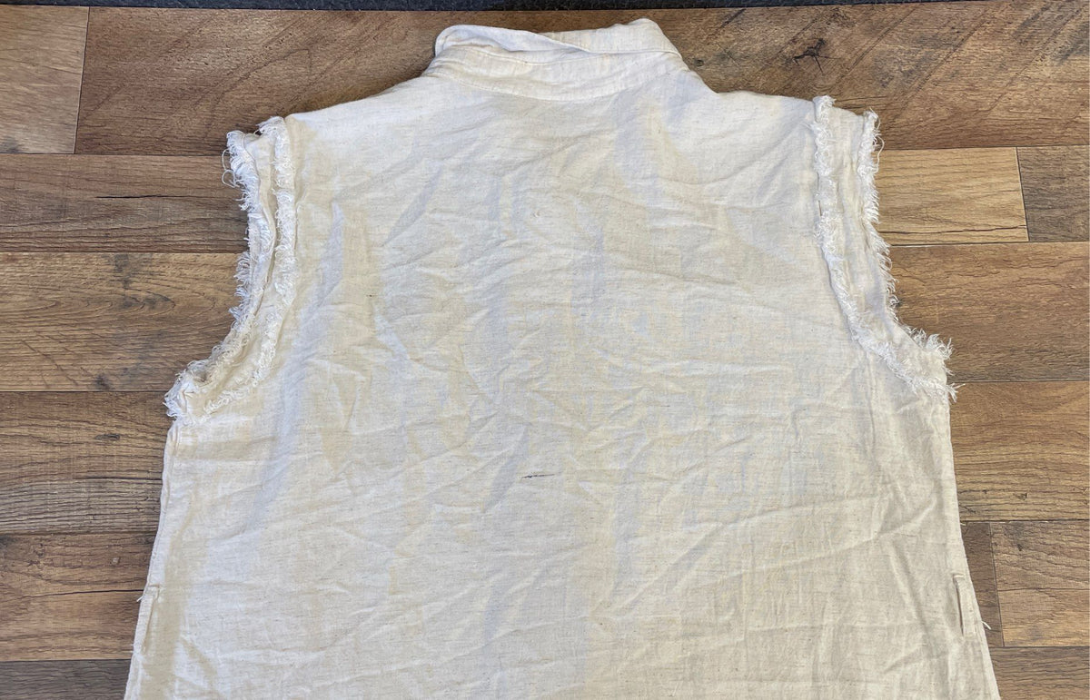 Mlle Gabrielle Women's Cream Fringe Trim Sleeveless Button Down Dress Sz 1X