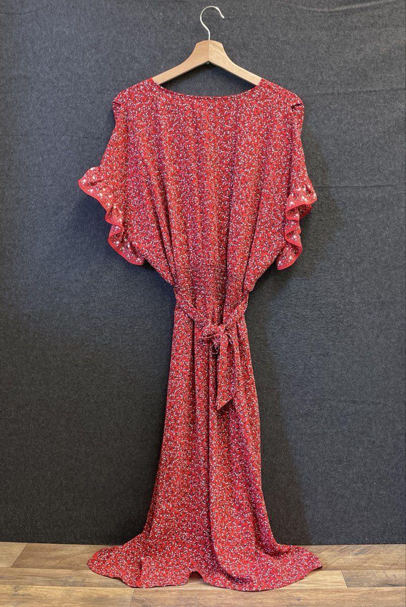 Max Studio Women's Red Floral Flutter Sleeve Tie Back Maxi Dress Sz XL