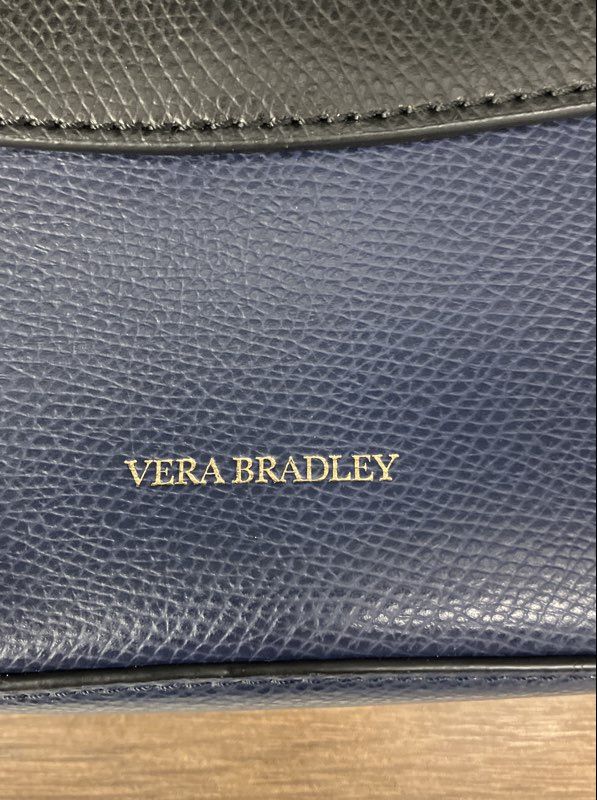 Vera Bradley Navy Blue Black Pebbled Faux Leather Flap Crossbody Bag