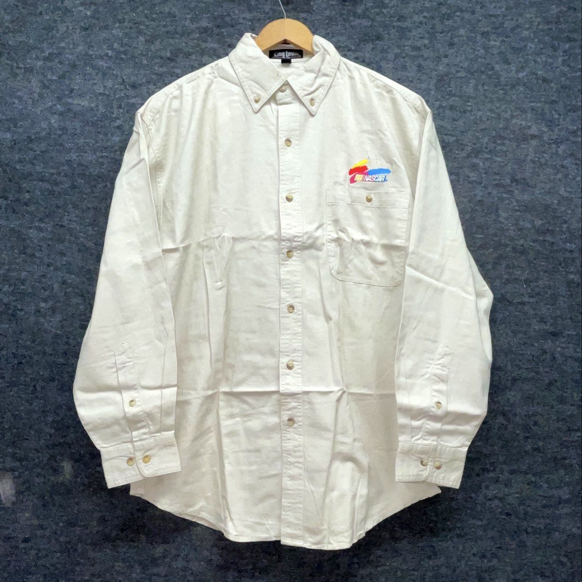 King Louie Vintage 90s NASCAR Embroidered Twill Button Down Shirt Tan NOS Sz M