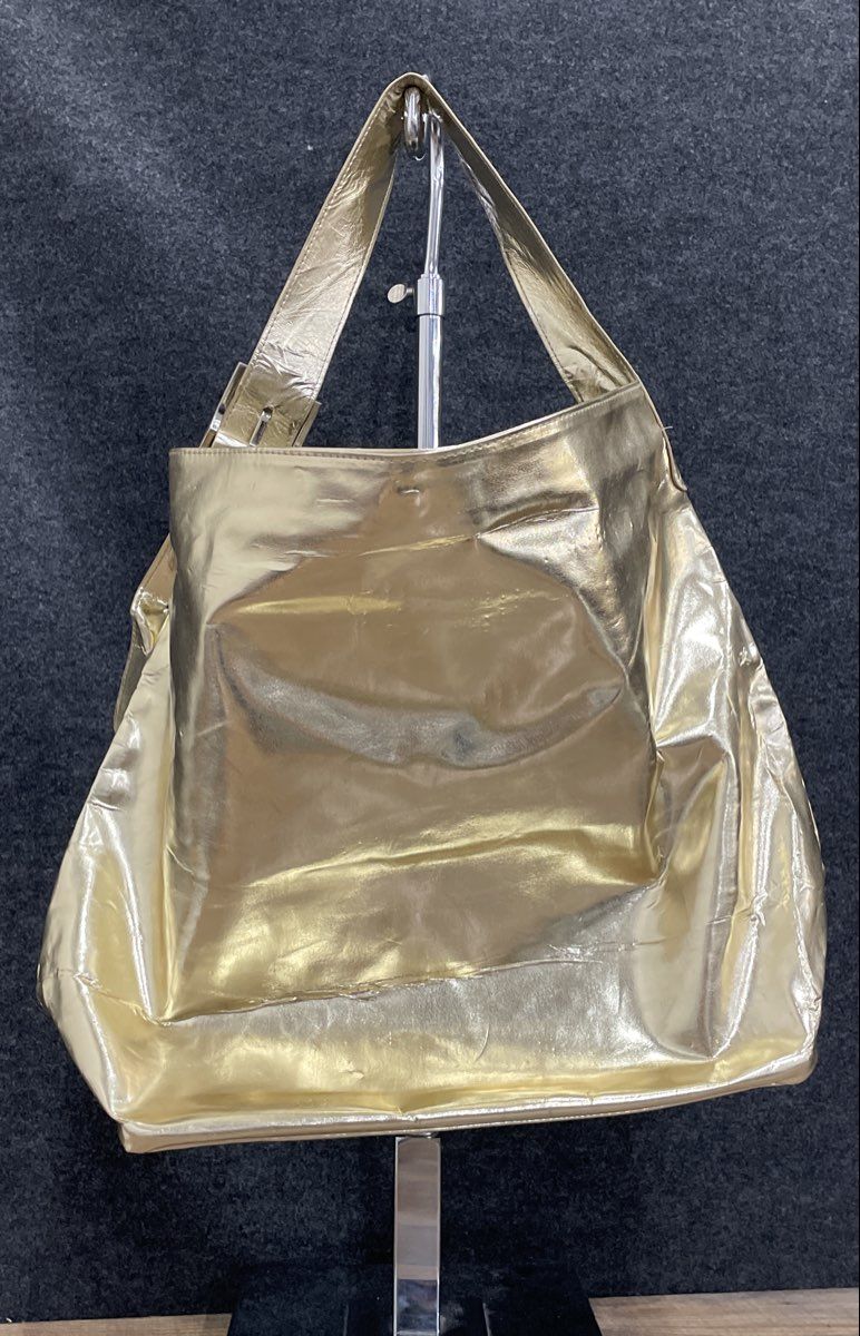 Gold Metallic Latex Oversized Hobo Shoulder Bag Large Buckle Fashion Tote