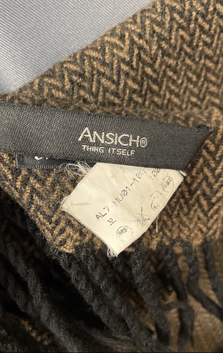 Ansich Unisex Brown Black Herringbone 100% Wool Scarf Made in Italy Vintage