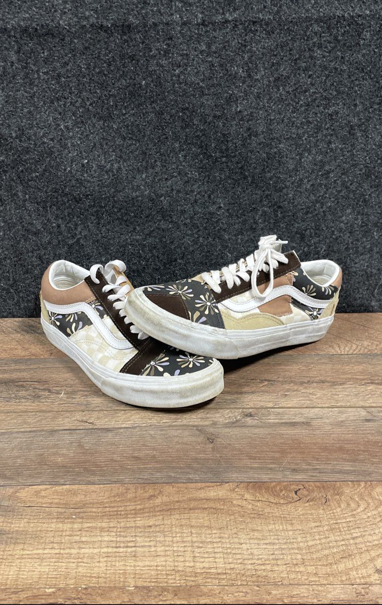 Vans Old Skool Patchwork Brown Tan Floral Low Top Sneakers Men 6.5 Women 8