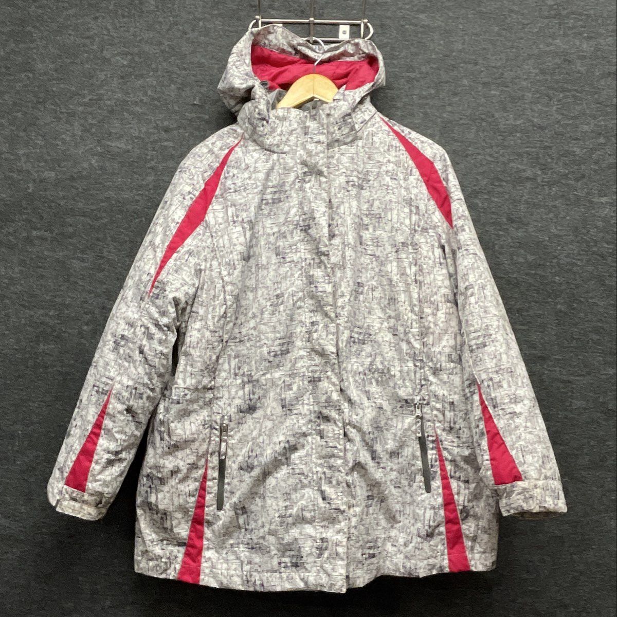 Below Zero Women's Ski Jacket Parka Gray Pink Hooded Fleece Lined Pattern Sz 1X