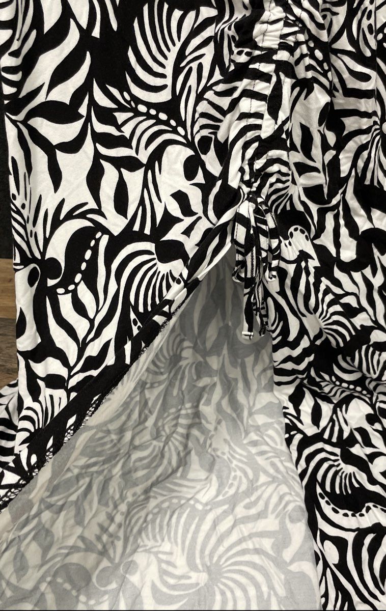 Loft Women's Black White Abstract Print Ruched Slit Maxi Dress Sz 10 NWT