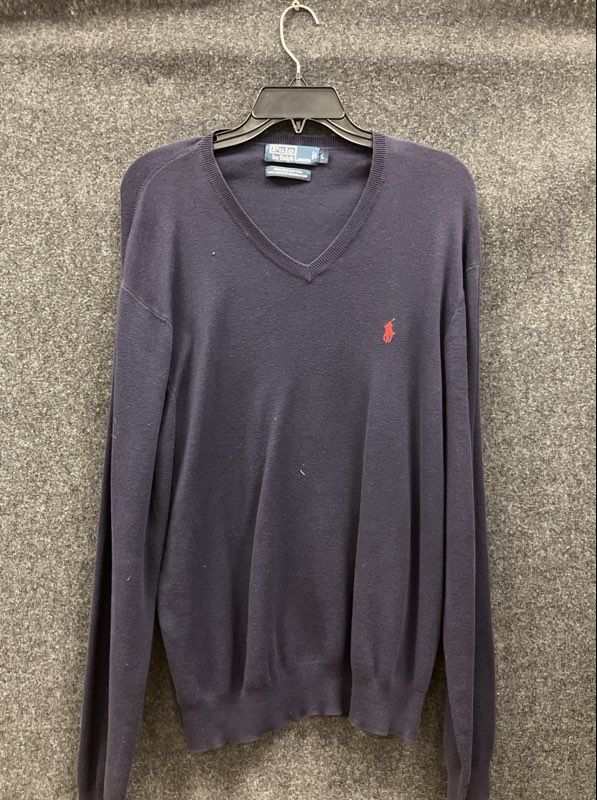 Polo Ralph Lauren Men's V-Neck Pullover Sweater Navy Blue Pima Cotton Sz L