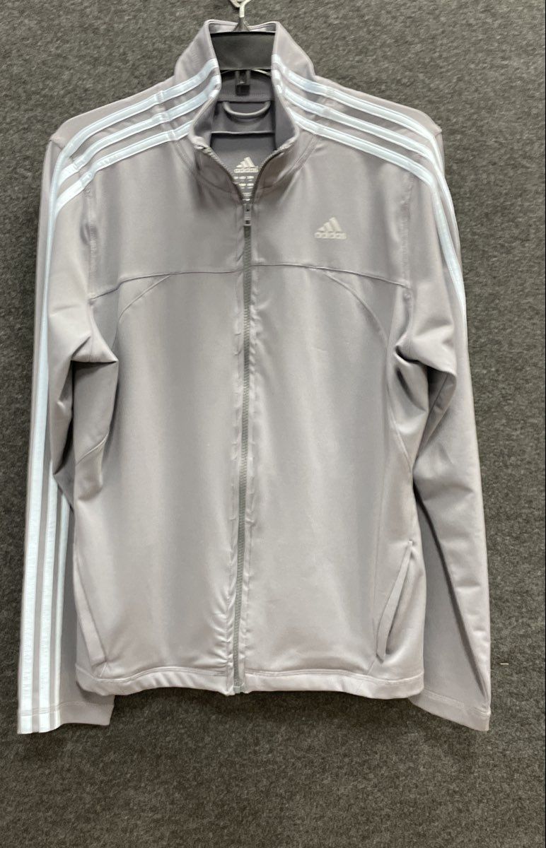 Adidas Women's Gray 3-Stripe Full Zip Performance Track Jacket Sz L