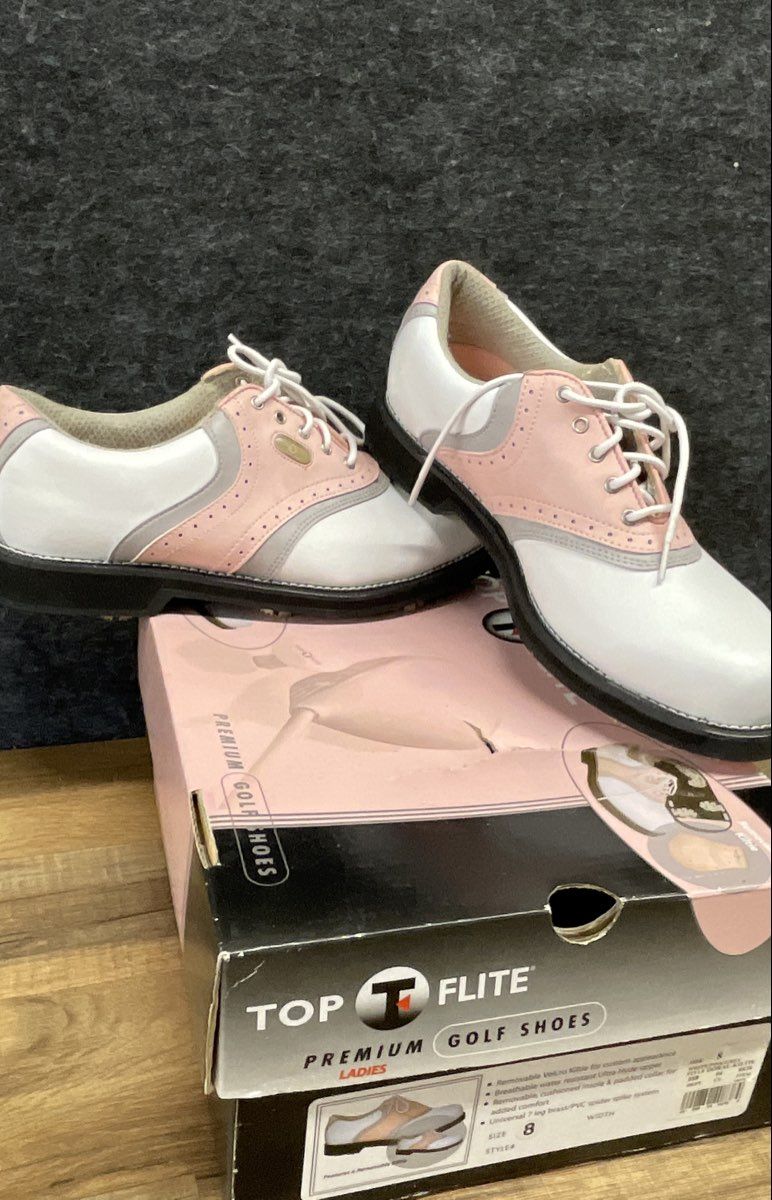Top Flite Doral Kiltie White Pink Grey Ladies Golf Shoes Size 8