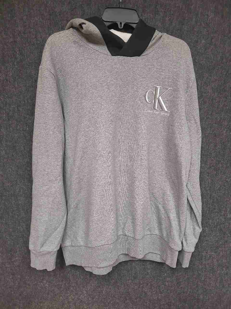 Calvin Klein Jeans Men's Gray Logo Fleece Pullover Hoodie Sweatshirt Sz L