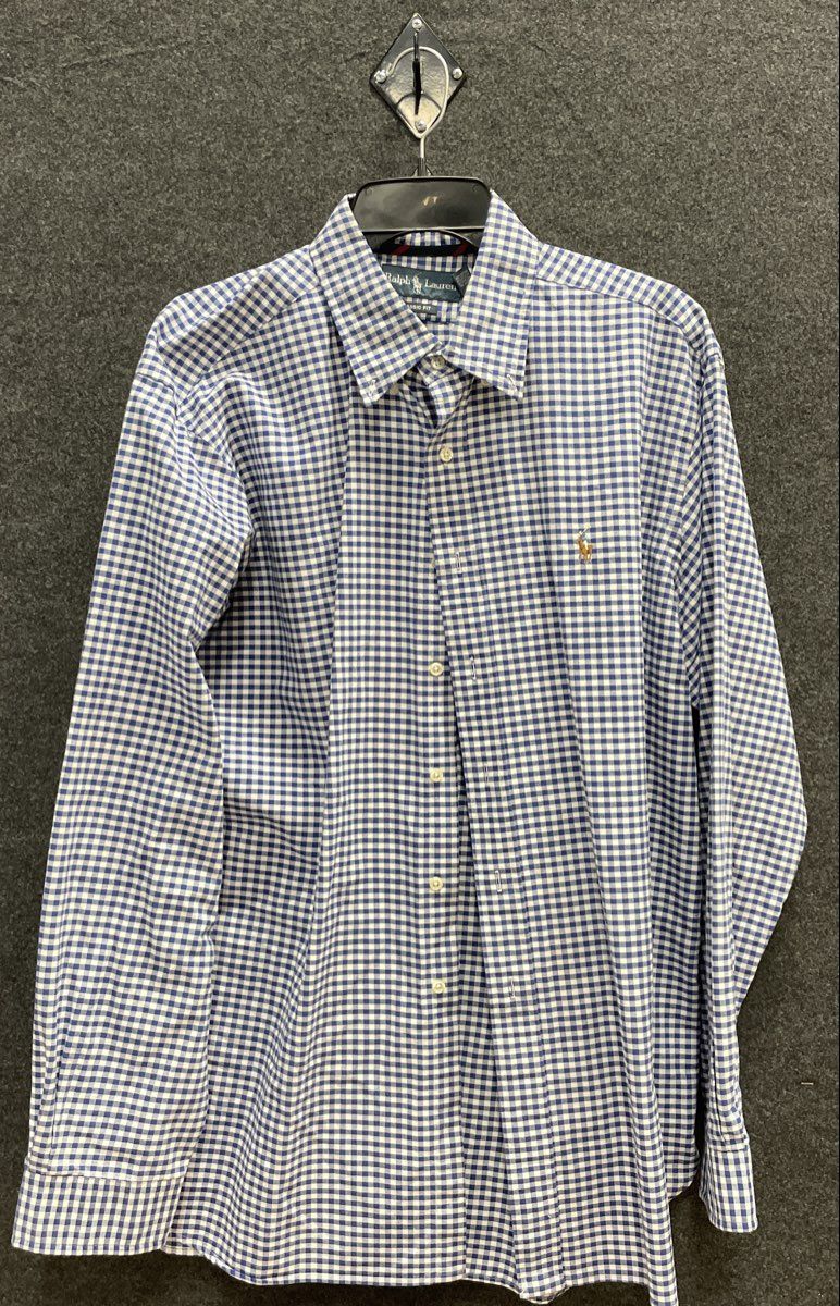 Ralph Lauren Men's Blue White Gingham Button Down Classic Fit Shirt Sz XL