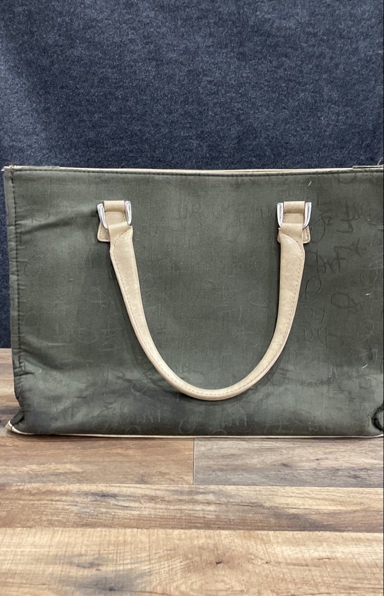 Studio Green Embroidered Signature Canvas Tote Bag Large Silver Hardware